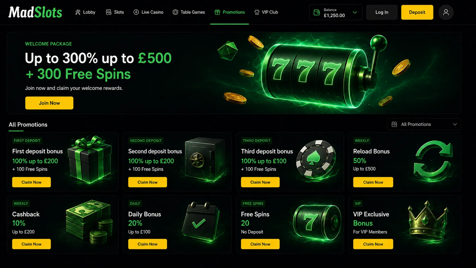 MadSlots Casino bonus overview — MadSlots free spins